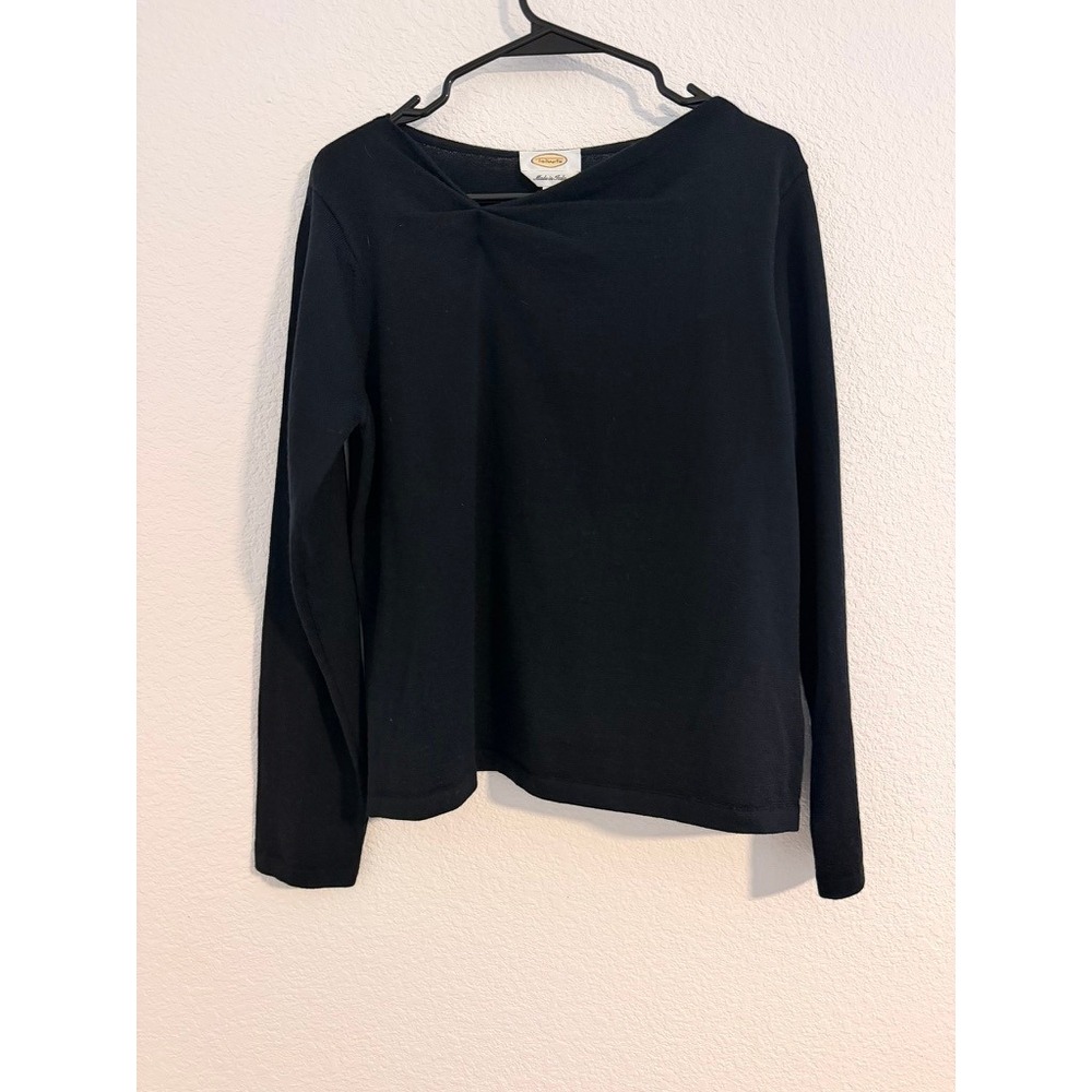 Vintage Talbots Black 100% Merino Wool Longsleeve Twist Neck Top Made in Italy L